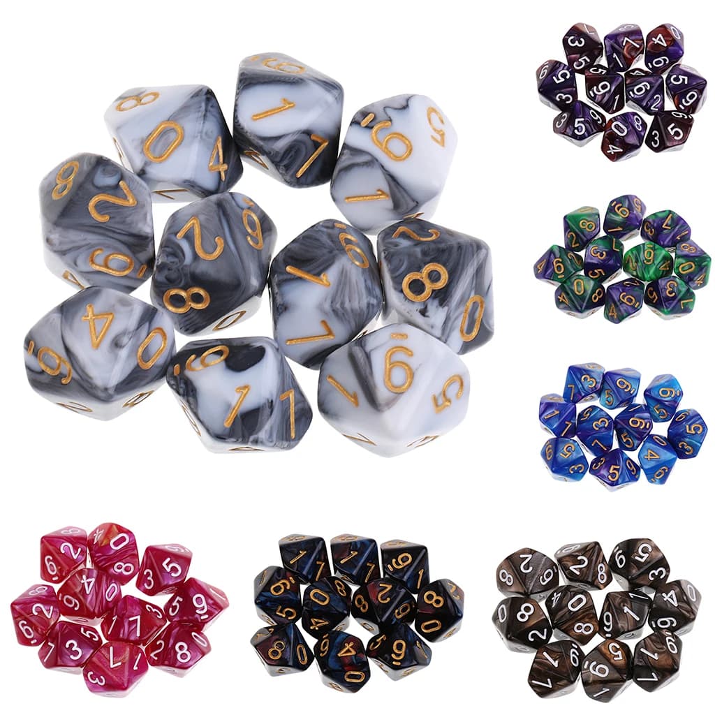 MagiDeal 10 pezzi dadi a 10 facce D10 dadi poliedrici per giochi da tavolo per giochi di pub club forniture giochi da tavolo Dungeons and Dragons