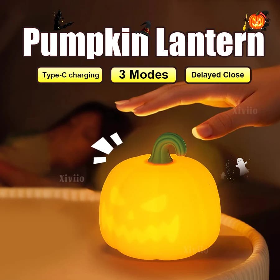 Halloween Pumpkin Lamp Super Soft Silicone Pumpkin Lamp Kids Toy Gifts Safety Portable Pumpkin Light for Bedroom Halloween Decor