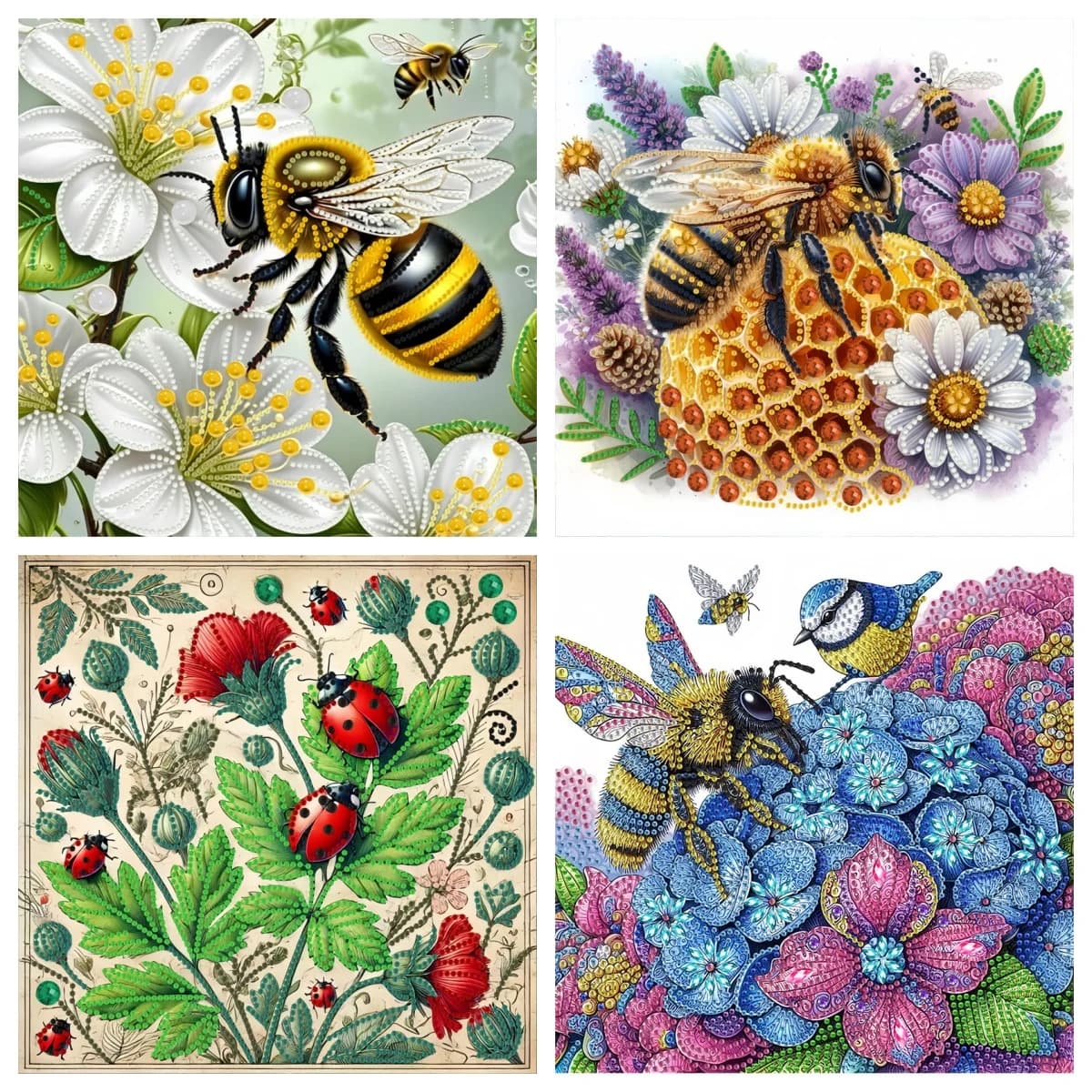Pittura diamante per insetti, set di pittura diamante 5D fai da te con speciale cristallo rotondo - Decorazione murale per la casa con arte a mosaico senza cornice,