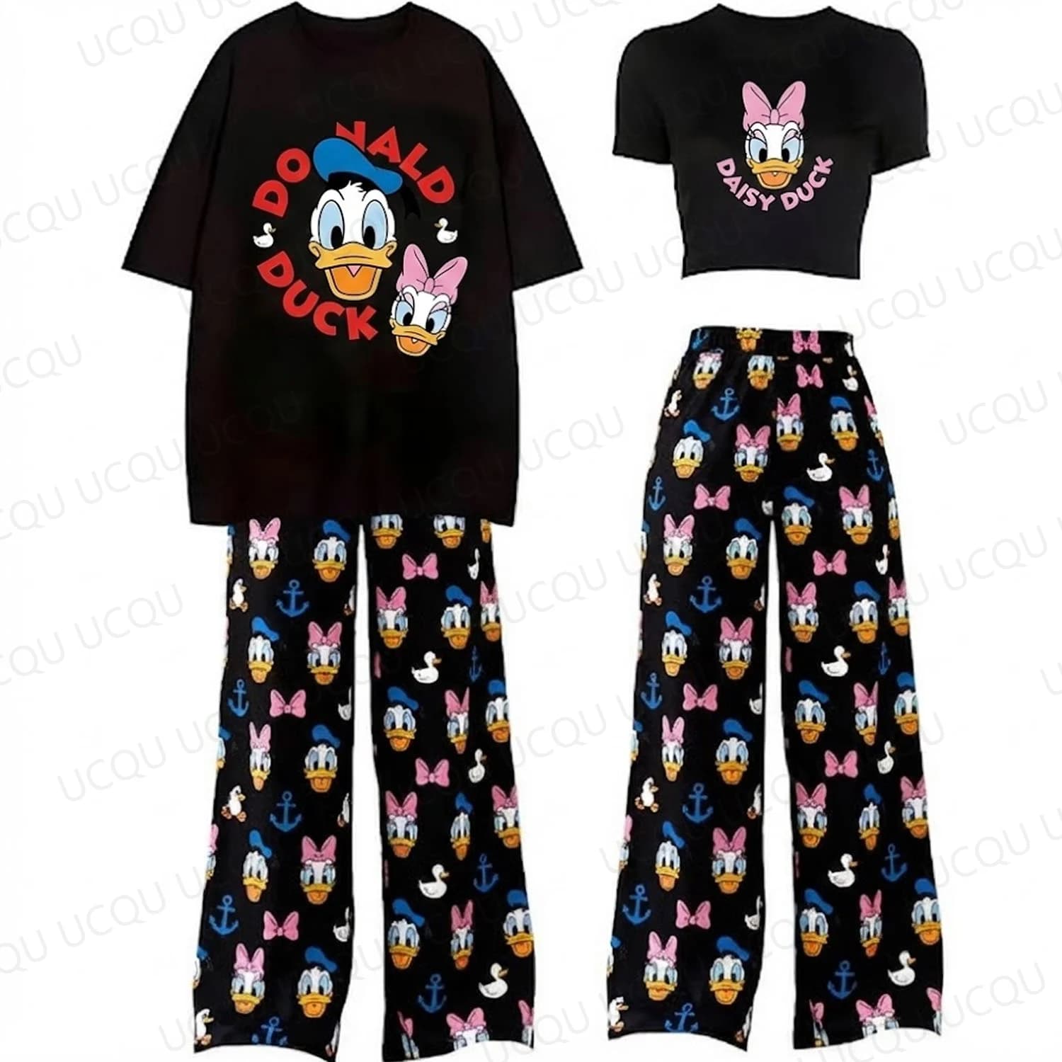 Nuovo set pigiama coordinato per coppia di Paperino e Daisy, simpatico top corto Kawaii e t-shirt corta, indumenti da notte, outfit casual per amanti