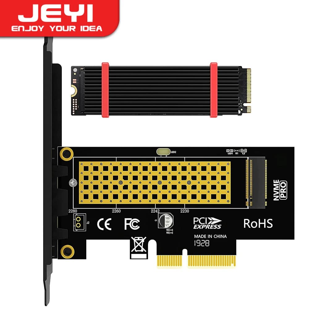 JEYI M.2 PCIe to NVMe Adapter with Aluminum Heatsink, 64Gbps PCIe4.0 X4 Gen4 NVMe M.2 Expansion Card, 2230/2242/2260/2280 M-key