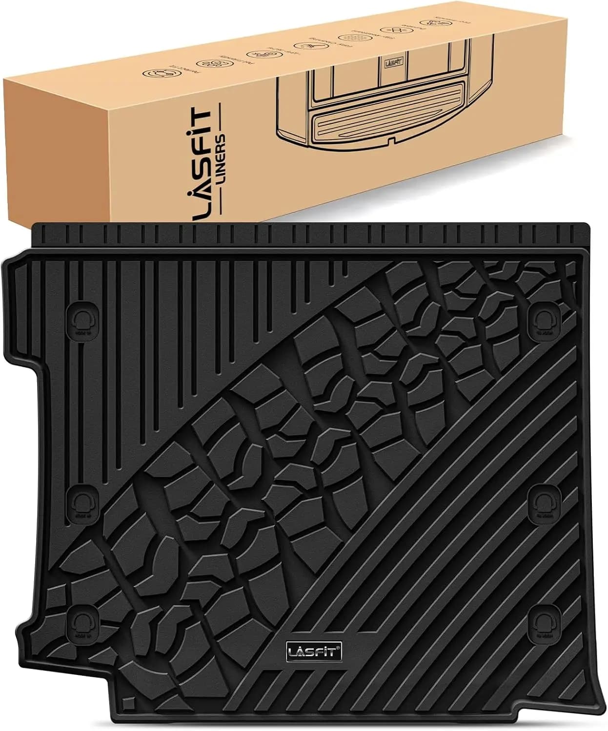 Tappetino per Bagagliaio per Jeep Wrangler JL 2018-2026 4 Porte con Subwoofer, TPE per Tutte le Stagioni, Su Misura per Pavimento Piatto, Versione Benzina, Nero