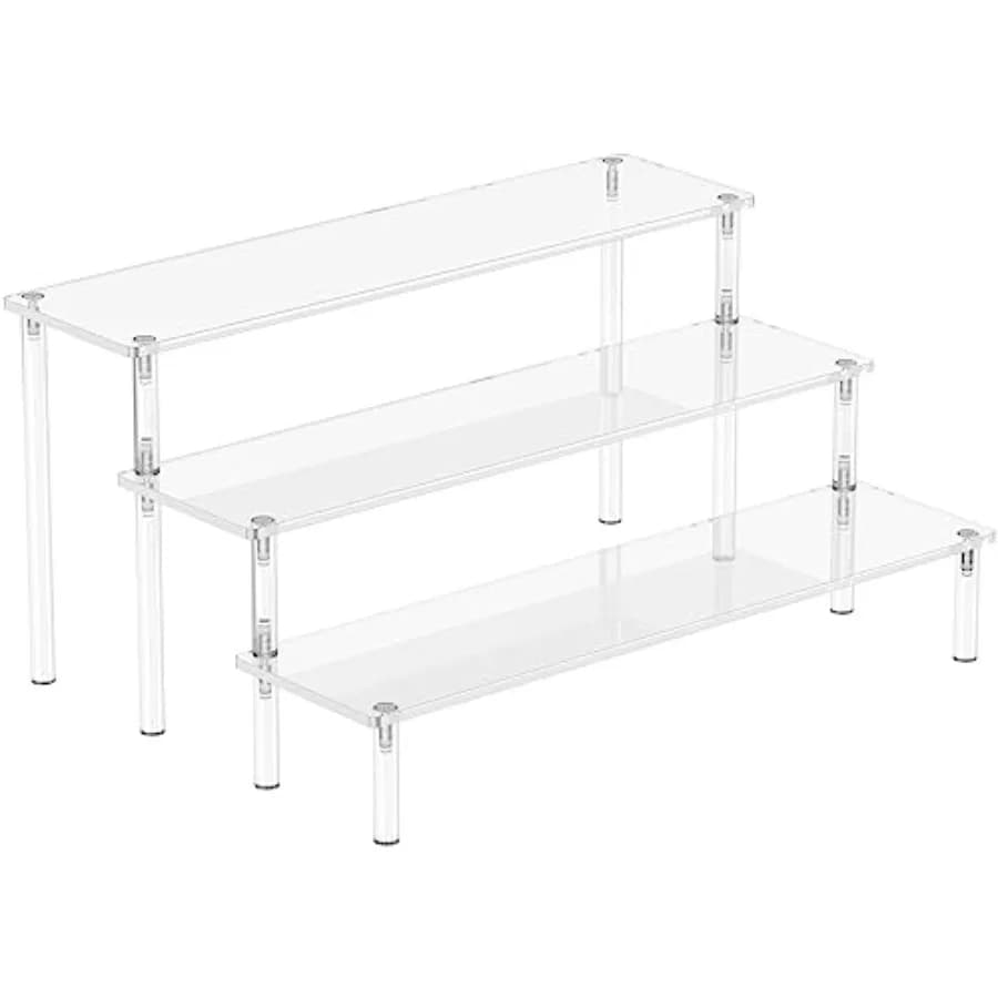 Acrylic Display Risers, 3 Tier Perfume Organizer Stand, Clear Cupcake Stand Holder, Large Shelf Risers for Figures, Dessert She
