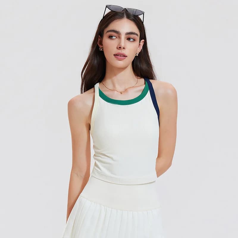 Top Sporty Casual from Gym Without Sleeves with Spalline Sottili, Crop Women's Top with Round Neck