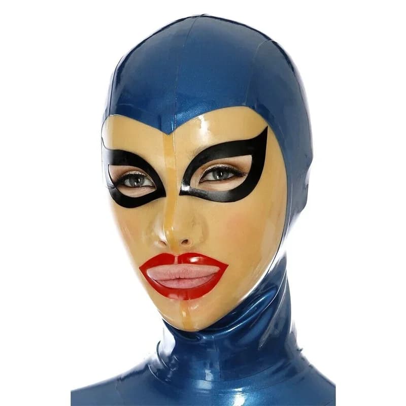 Cappuccio in lattice per il viso con cerniera posteriore Maschera in gomma Catsuit Fetish Clubwear Copricapo di lingerie sexy Costumi cosplay di Halloween
