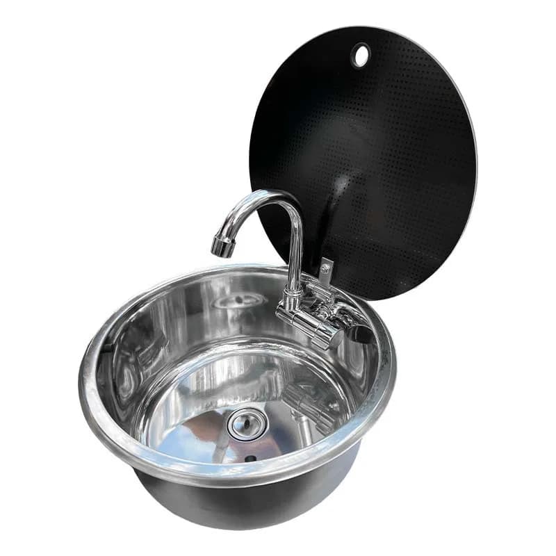Circular sink for camper van with lid Foldable tipping cover kitchen circular sink 304 stainless steel single slit stainless steel sink