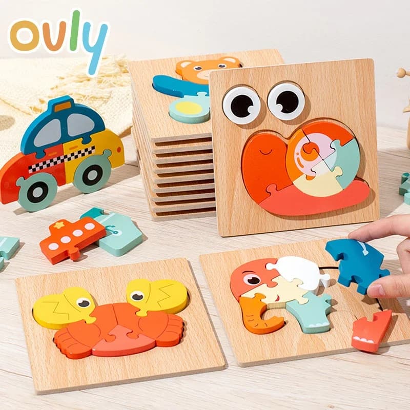 4Pcs bambini 3D Puzzle di animali in legno asilo educazione precoce sviluppo giocattoli stereoscopici per bambini per bambini di 2-3 anni