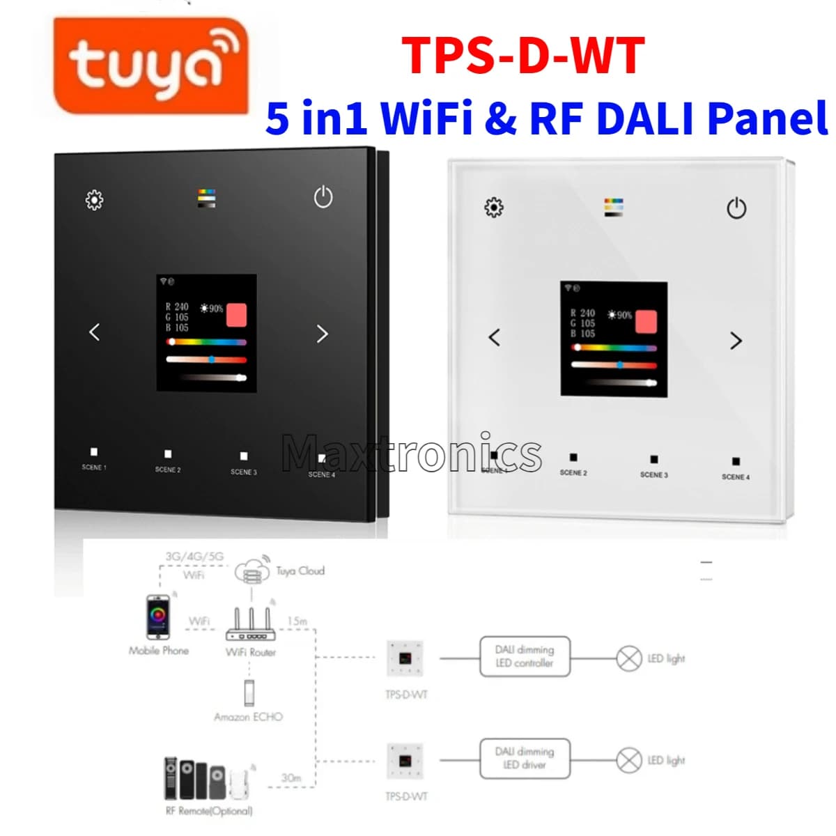 DALI 5 in1 WiFi & RF Touch Panel a parete TPS-D-WT Tuya App Control AC100-240V per Single color CCT RGB RGBW RGB + CCT LED Light