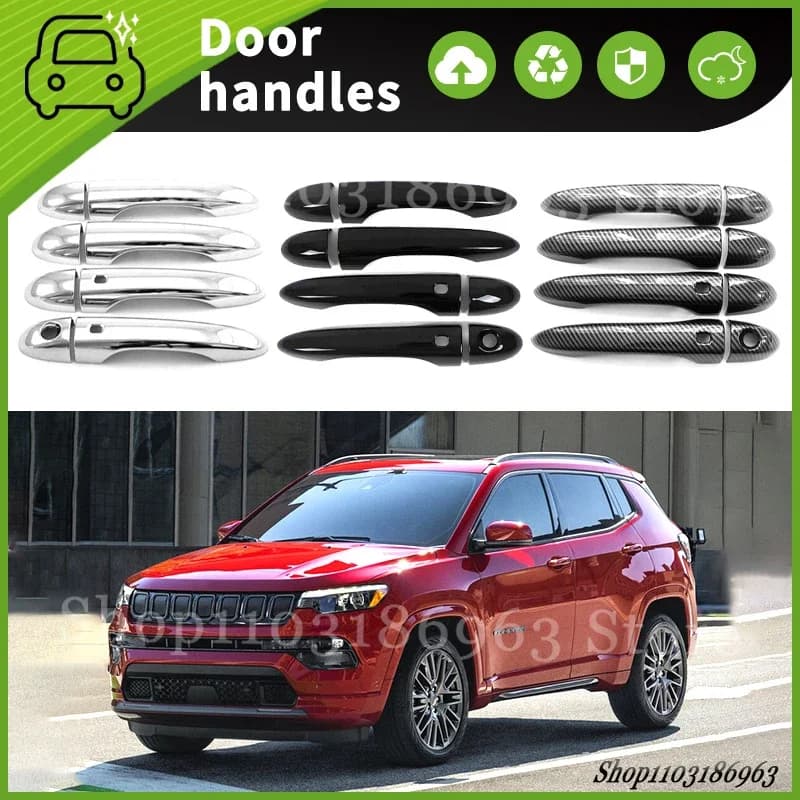 Per Jeep Compass 2017-2024 nero lucido cromato copertura della maniglia della portiera dell'auto Trim accessori per lo Styling adesivi per Auto accessori Auto