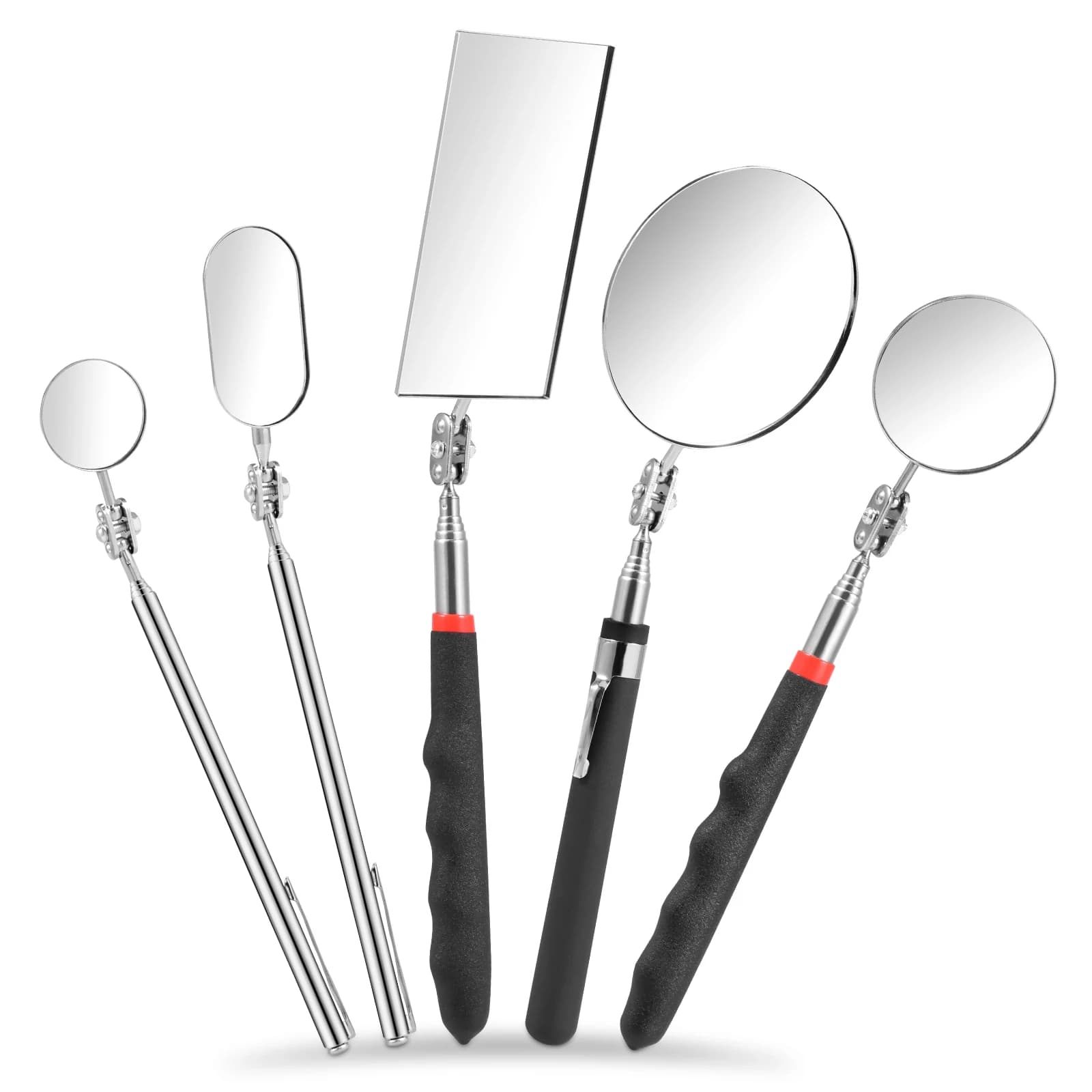 Set di specchi di ispezione telescopici da 5/4 pezzi Specchio meccanico retrattile in acciaio inossidabile 360 ° Strumenti di ispezione dello specchio di rotazione