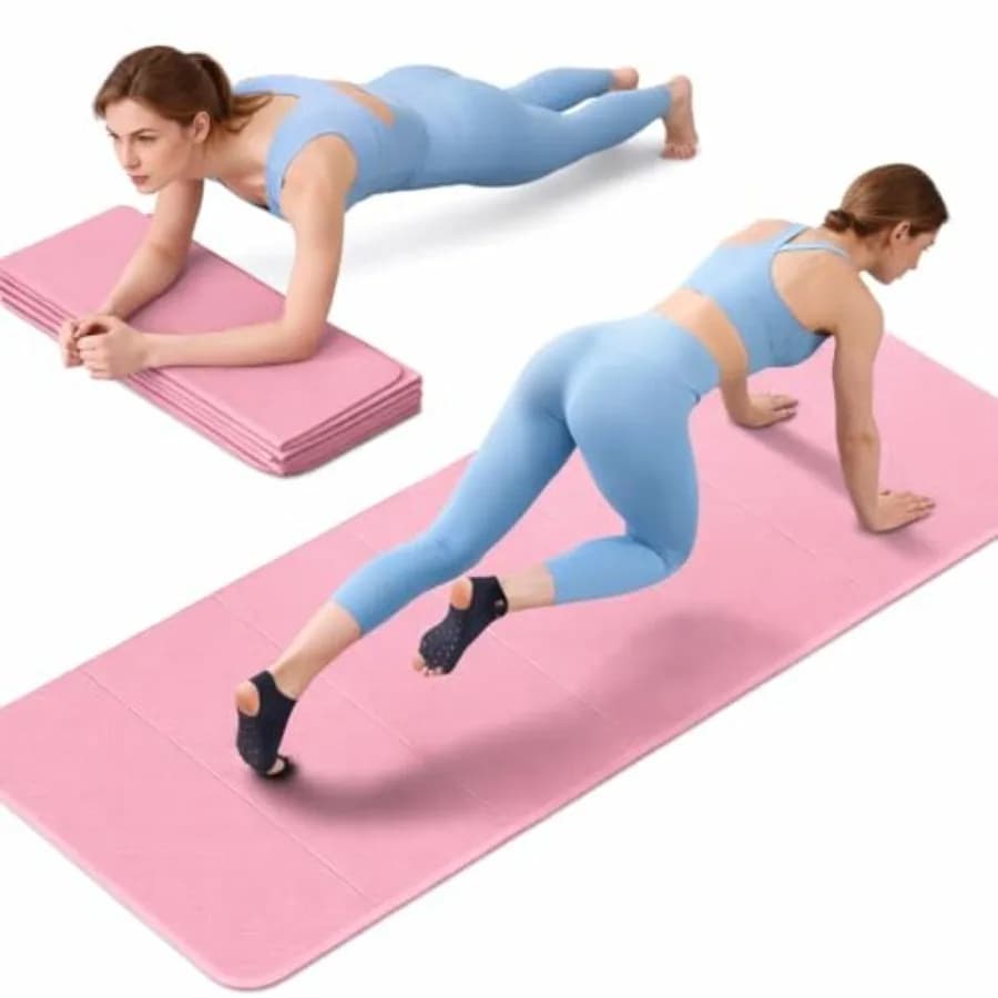 Tappetino Fitness Pieghevole, Extra Spesso, Extra Lungo e Largo, Antiscivolo in TPE per Yoga, Pilates e Allenamenti a Casa, Rosa