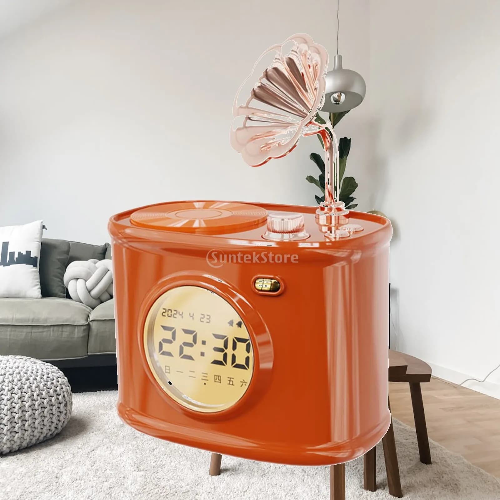 Creative Retro Wireless Bt Speaker Alarm Clock Portable Desk Clock Table Decor for Home Office Bedroom