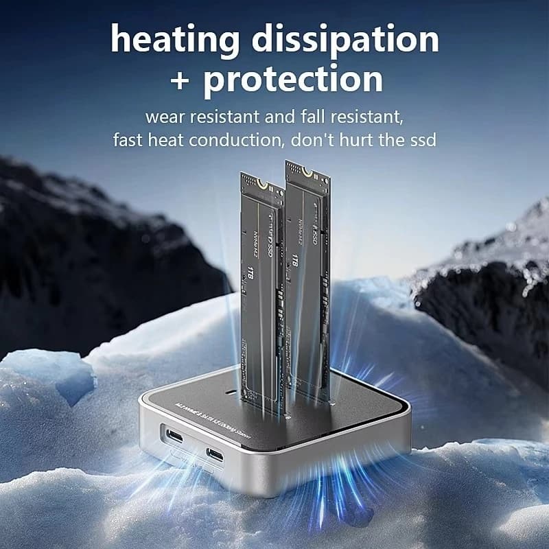 EE1 Aluminum Type C Docking Station M.2 SSD SATA NGFF NVME SSD Enclosure Dual Bay M.2 NVME/SATA to USB-C Docking Station