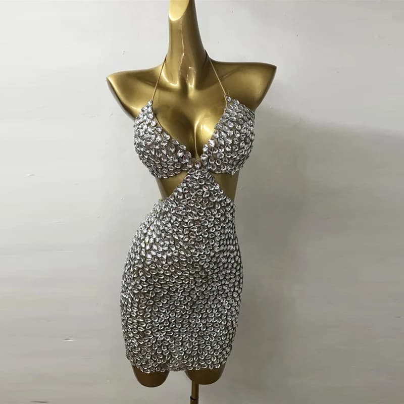 Abiti da Donna 2026: Vestito Glamour con Cristalli e Perline per Feste di Compleanno, Costume per Spettacoli Teatrali, Abito da Ballo con Schiena Scoperta