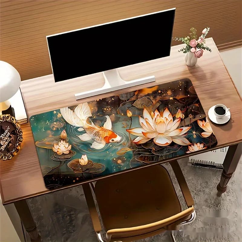 Lussuoso tappetino per mouse Lotus e Koi: elegante base in gomma con impugnatura antiscivolo, perfetto per il gaming, l'ufficio o l'uso domestico