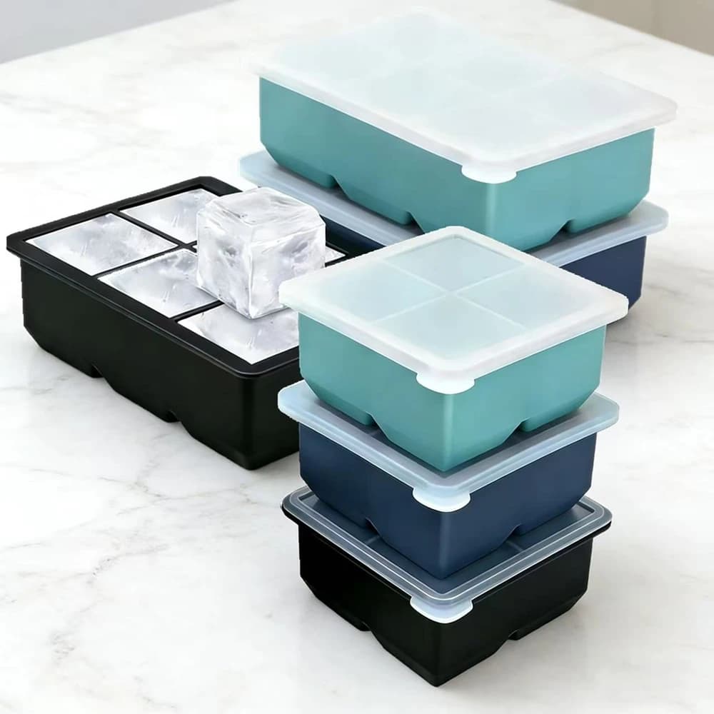 Stampi per Cubetti di Ghiaccio in Silicone, Set da 3, Formato Grande con Coperchio Rimovibile, Vassoio per Cubetti Quadrati per Cocktail, Impilabile e Flessibile
