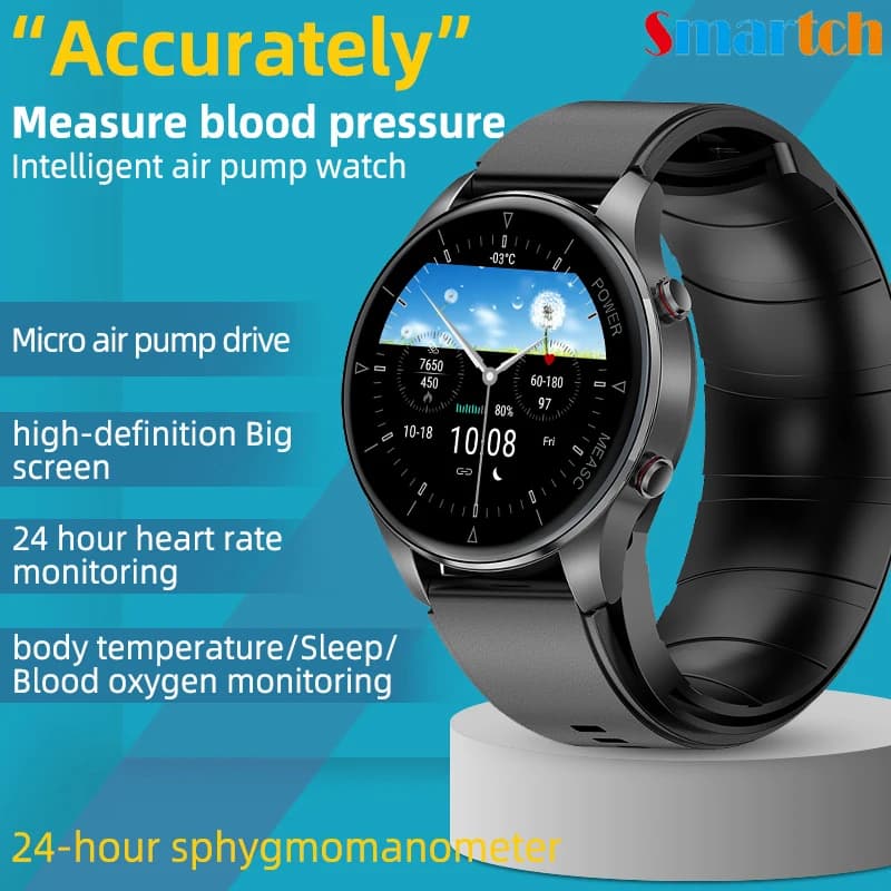 Orologi intelligenti da uomo pompa d'aria pressurizzazione ossigeno temperatura dati reali sfigmomanometro medico Smartwatch da donna per Android IOS