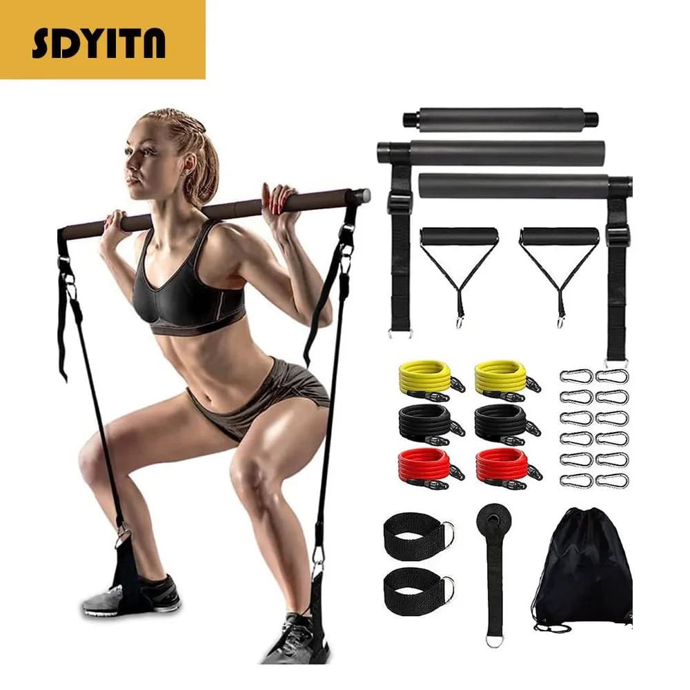 Portable pilates bar for home workouts, strength training and fitness set with endurance band for arms and slim legs