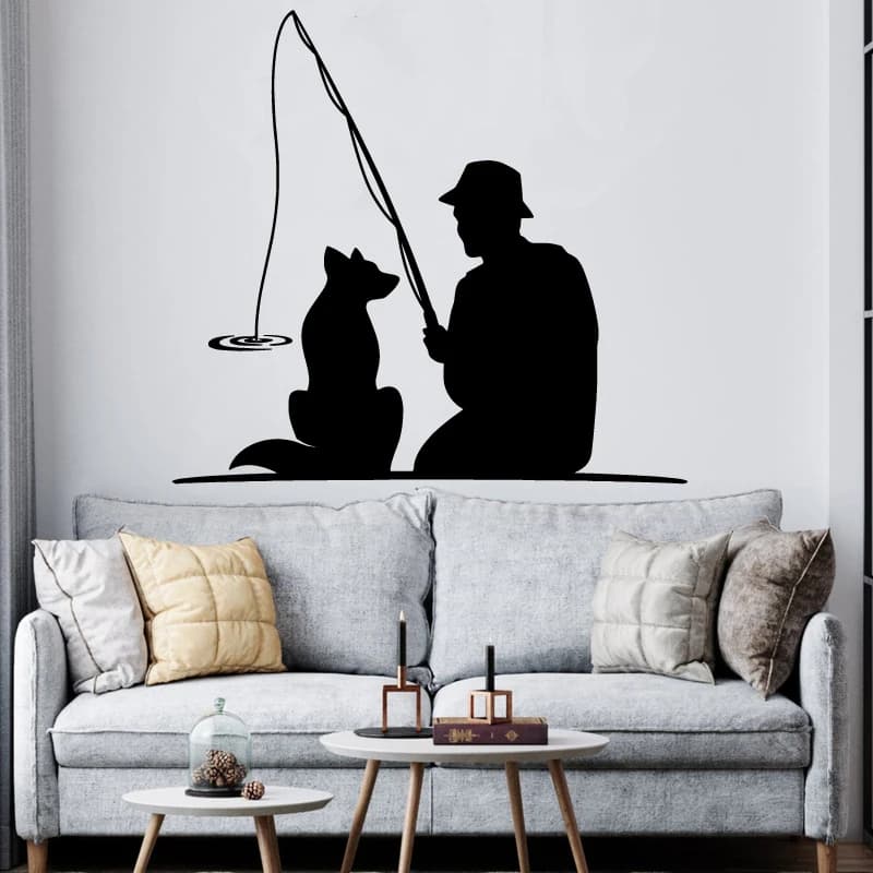Animal Vinyl Adhesive House Decorations Dog Pet Cane Fishing Sticker decal wall decal vinyl decal fisherman decal wallpaper inside 2 kn6