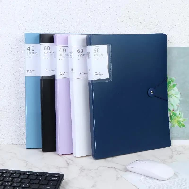 1 cartella portadocumenti A4 in PP ad alta trasparenza e impermeabile, con inserto per brochure, 40/60 tasche, adatta per documenti e fogli formato A4