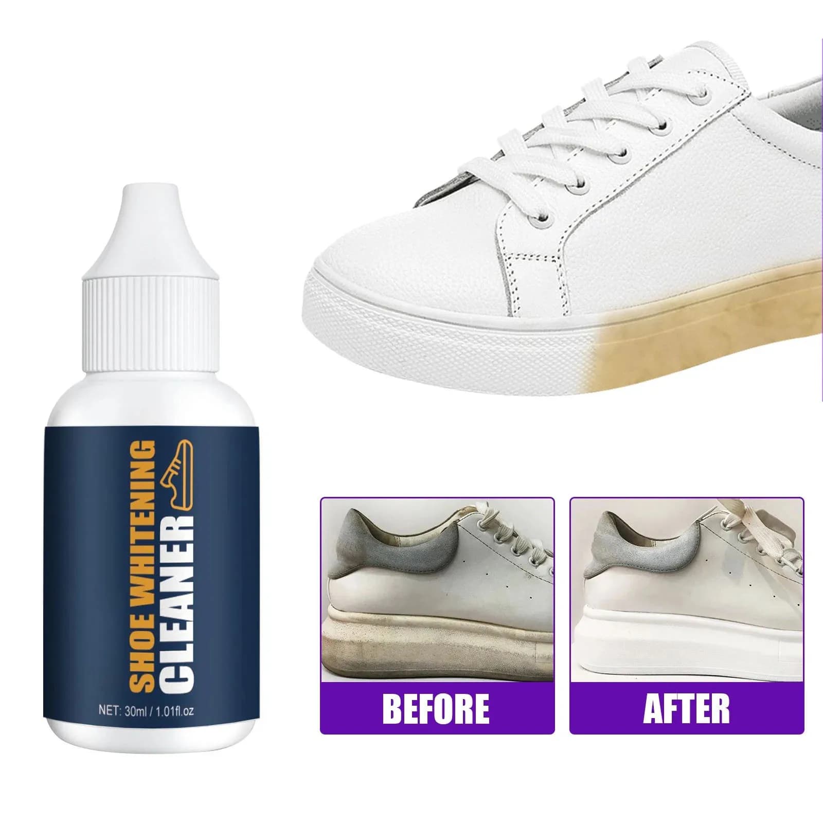 Detergente sbiancante per scarpe Pulizia profonda Schiarente Rimuovi macchie gialle Manutenzione del detergente per la decontaminazione dei bordi delle scarpe sportive