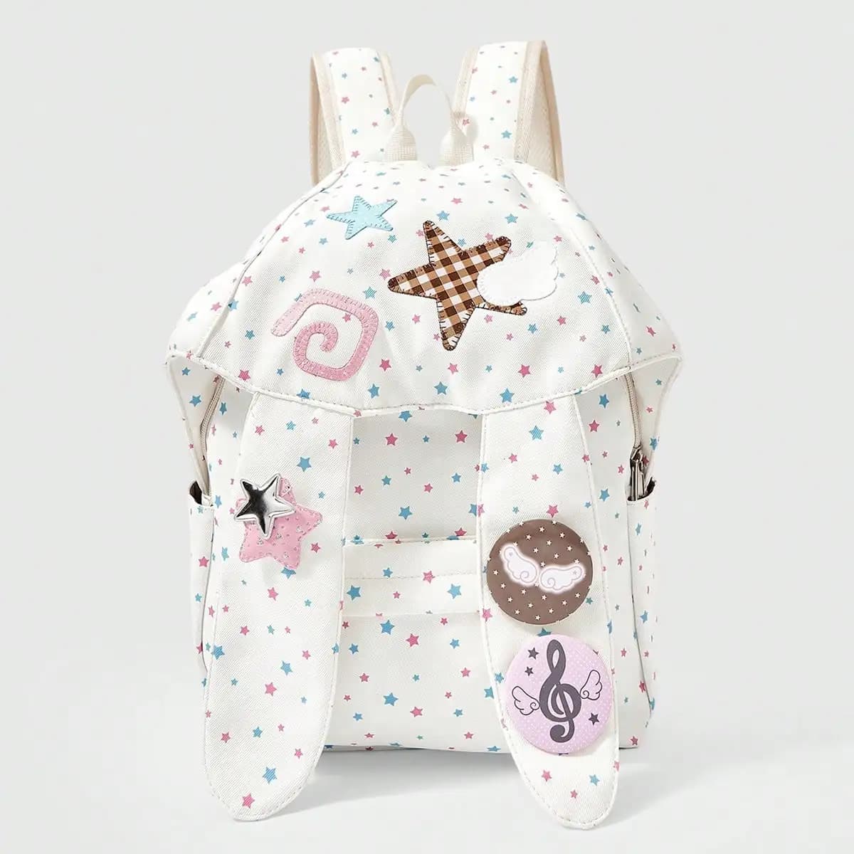 Simple Preppy Style Star Print & Embroidery Backpack, Star Wing Badge Decor, Large Capacity Multi-pocket School Bag for Commute