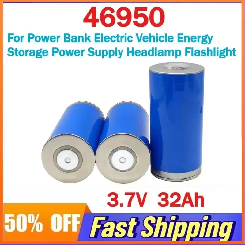 Batteria Ricaricabile al Litio 3.7V 46950 32Ah per Power Bank, Veicoli Elettrici, Accumulo di Energia, Alimentazione, Torce e Lampade Frontali