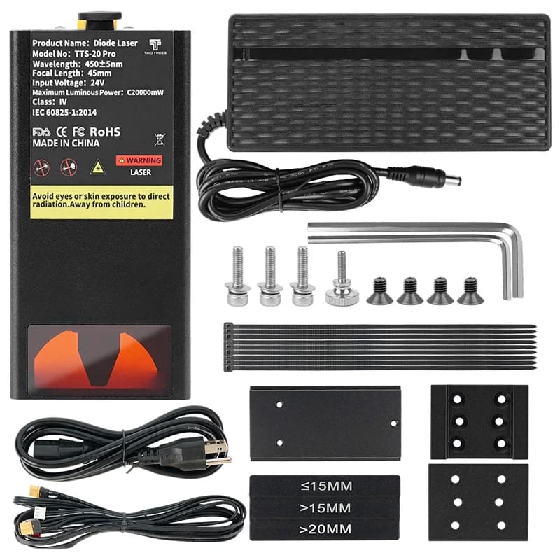 Twotrees COS 20W testa laser modulo laser di potenza ottica TTS/TTS PRO testa laser per macchina per incisione taglio CNC fai da te lavorazione del legno fai da te