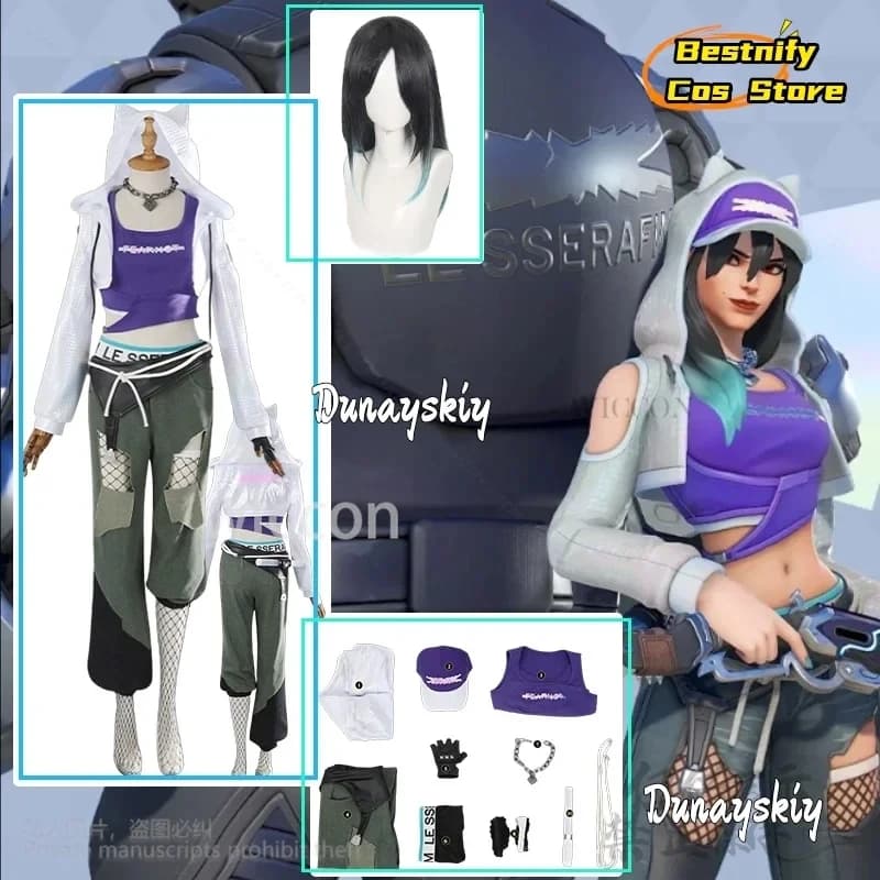 ABC123CosplayGame OWw Cosplay Ashe Costume Anime Idol Gilet Pantaloni Cappotto Cappello Cintura Jirai Kei Ragazze Hip-Hop Breaking3'd,5;h.9/