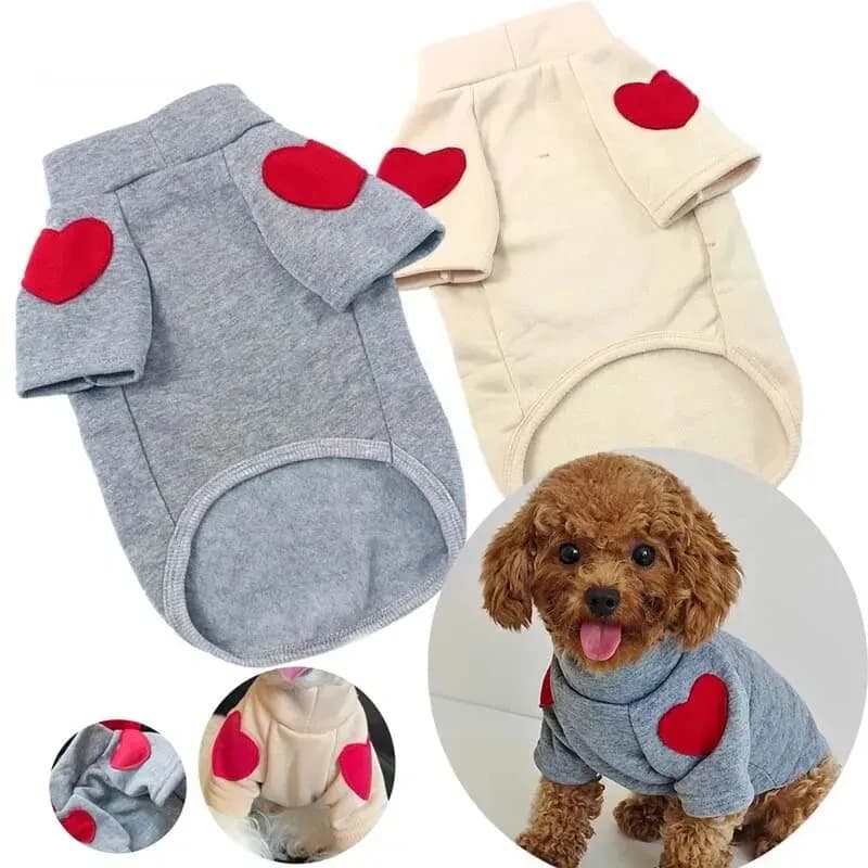 Felpa con cappuccio per cani con motivo d'amore, abbigliamento Schnauzer, peluche, cuccioli, gatti, abbigliamento autunnale e invernale carino caldo e spesso
