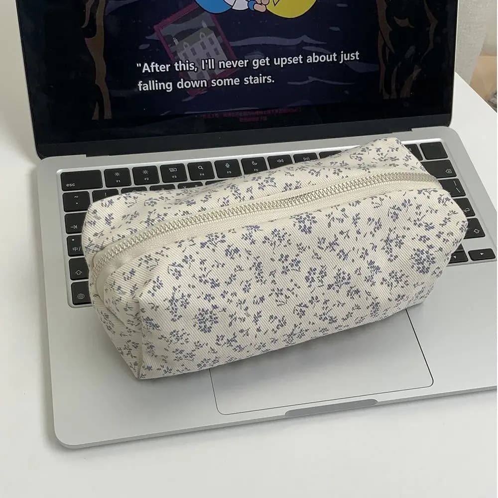 INS Floral Pen Bag Student Cartoon Cute Stationery Bag Large Capacity Pencil Case Multifunctional Stationery Organizer Bag