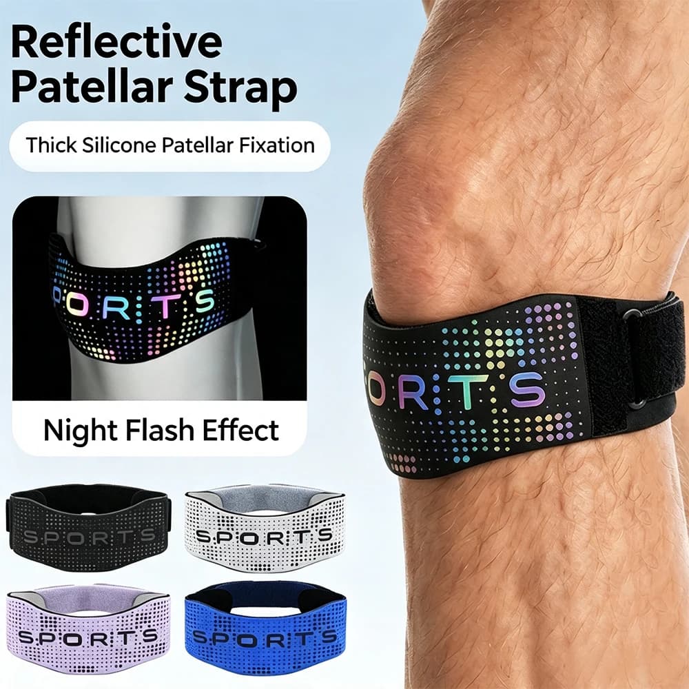 1/2Pcs Reflective Patellar Tendon Support Strap with Silicone Pad, Adjustable Knee Brace for Sports Running Basketball Soccer