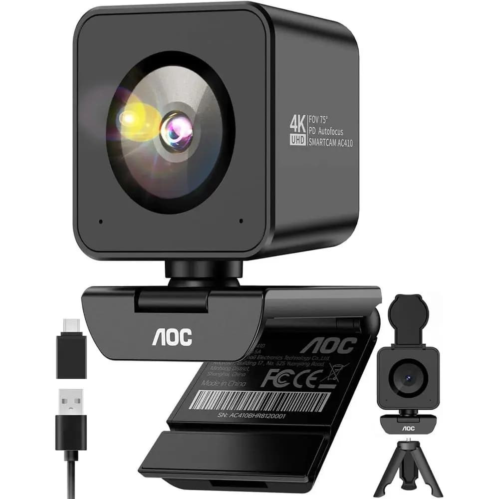 4K Streaming Webcam with 1/2.55 Sensor, 1080P 60fps, Autofocus, Privacy Cover, Plug-and-Play, 75° Field View, Tripod & USB-C Ada