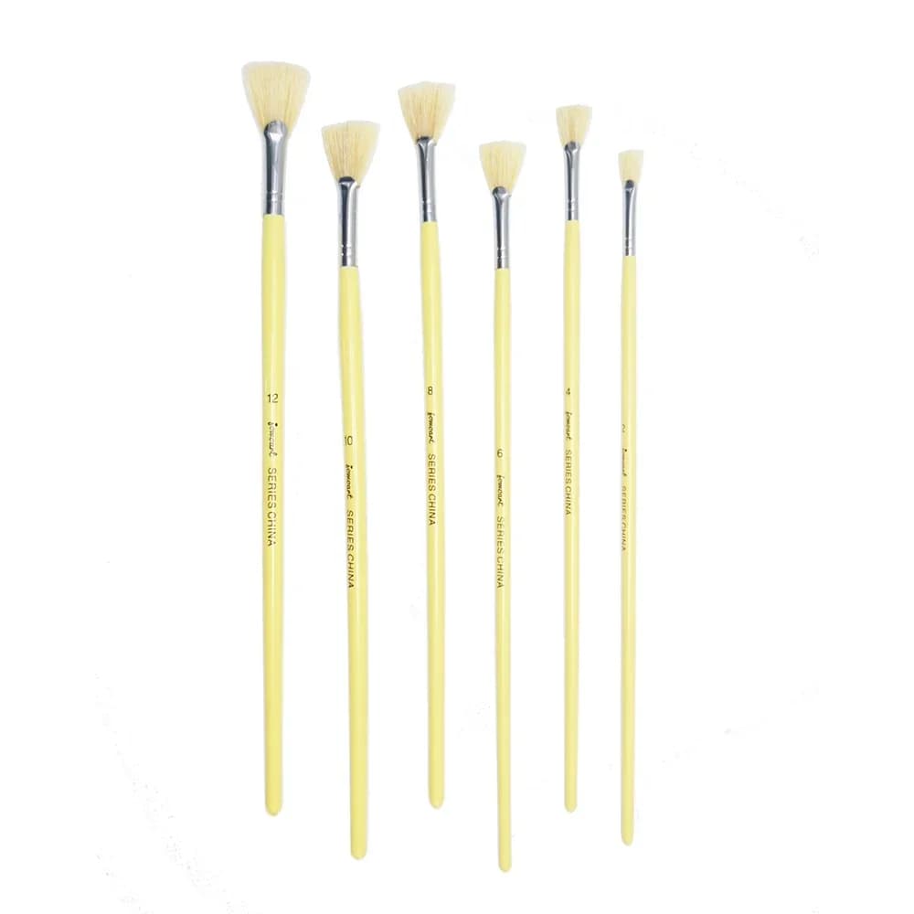 6pcs/set High Quality Fan shape pig bristle hair paints pen Oil Paint brush water color brush artists Professional Art Supplies