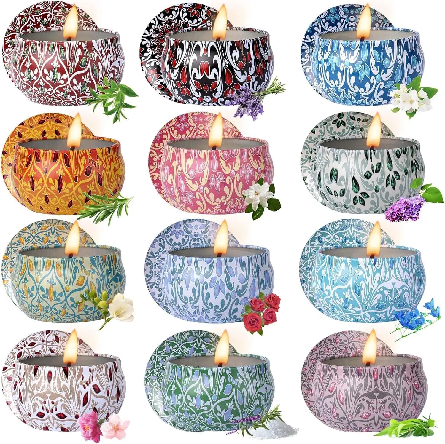 Set di Candele Profumate in Cera di Soia, Confezione da 12, Regali di Natale per Donne, Fragranza per la Casa, Compleanno per Mamma, Amica, Sorella
