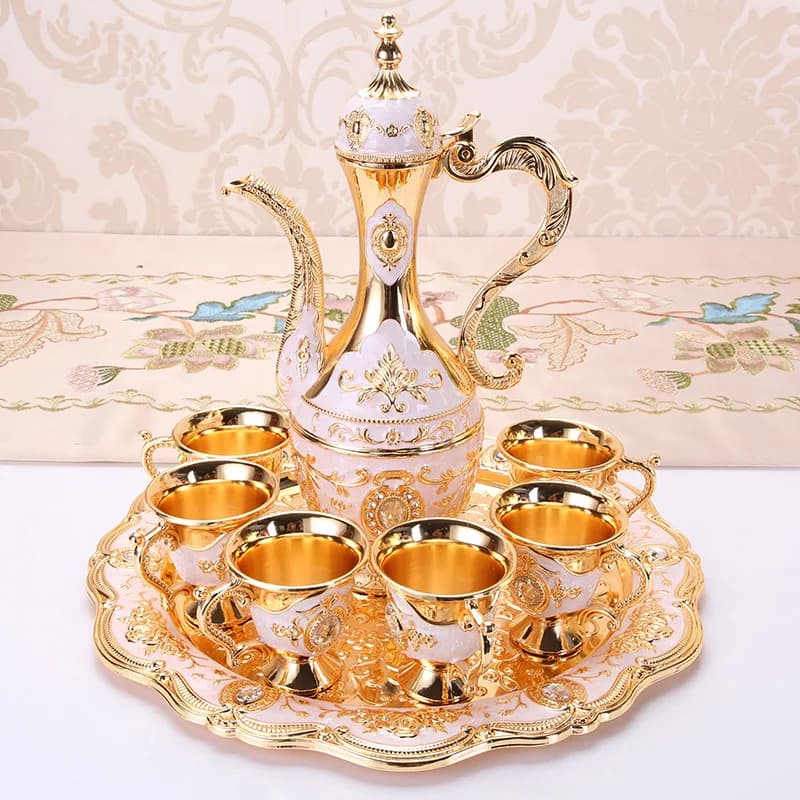 Retro Wine Glass Household Small Wine Glass Cup Set European Enamel Metal Wine Pot Ornaments Wedding Gift
