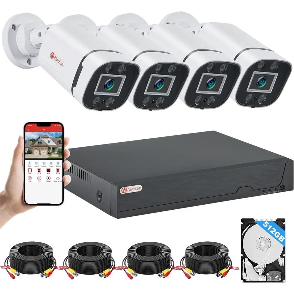 Sistema di Sicurezza Cablato a 8 Canali H.265+ da 3MP con Telecamere da 5MP, Rilevamento Umano/Veicolo, Archiviazione da 512GB, Registrazione 24/7, Accesso Remoto