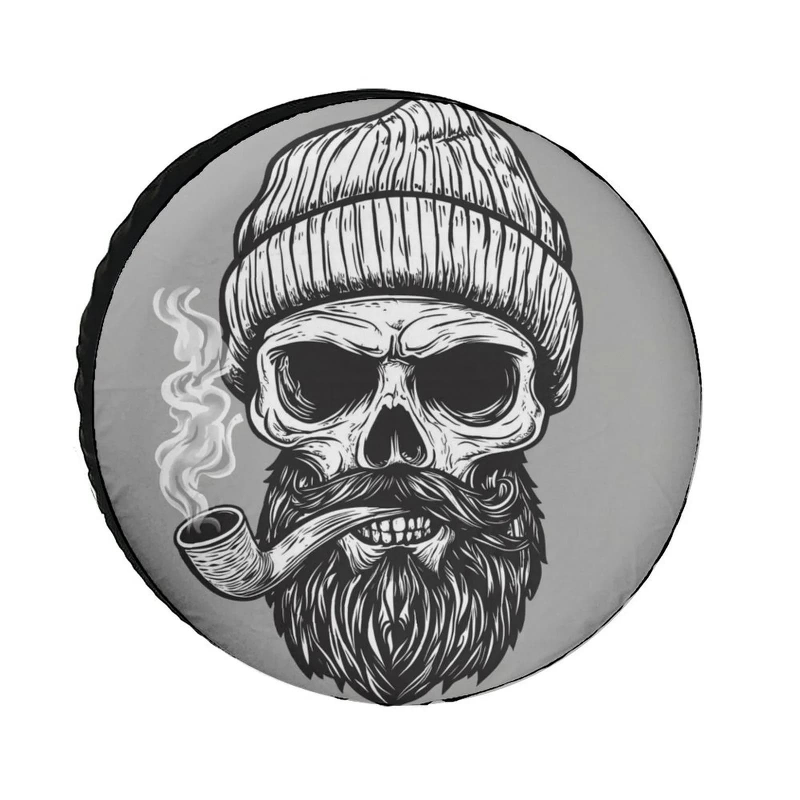 Skull Smoking Pipe Beanie Graphic Spare Tire Cover Waterproof Polyester For Jeep SUV