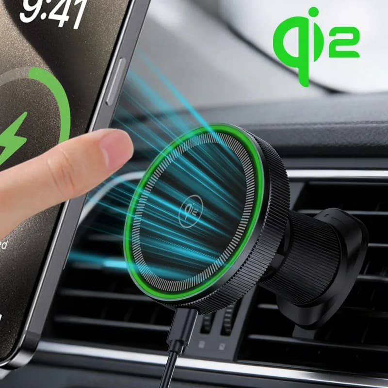 Qi2 LED Magnetic Wireless Charger for Car, Phone Support for iPhone Magsafe 17 16 15 14 13 12 Pro Max, Rapid Charging Station