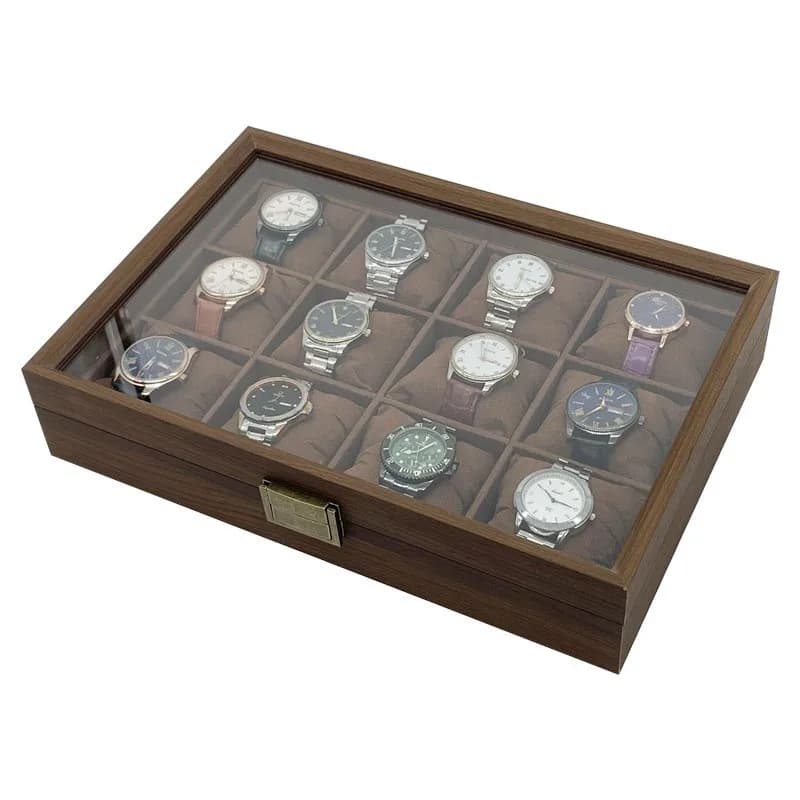 12/10/8/6 Scatola per orologi in legno Organizzatore con finestra in vetro Supporto per orologi in legno per scatola di immagazzinaggio della cassa dell'orologio Scatola regalo per esposizione dell'orologio
