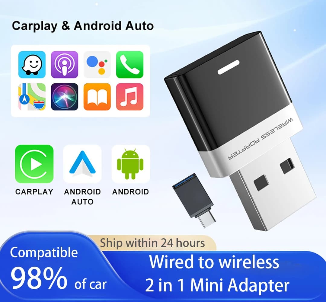Nuovo adattatore wireless CarPlay e Android Auto 2 in 1 Adattatore wireless 5Ghz WiFi Type-C/USB Plug Play AI Smart CarPlay Wireless