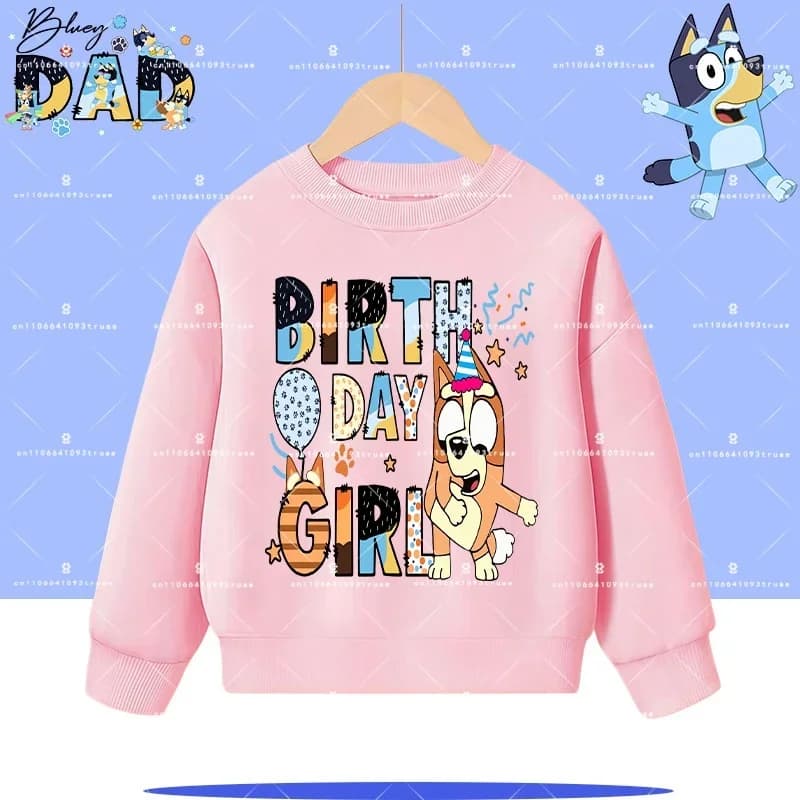 Maglietta con cappuccio per bambini Bluey con stampa a cartoni animati, nuovo stile 2026, abbigliamento sportivo per ragazzi, top casual, maglia a maniche lunghe primavera-autunno