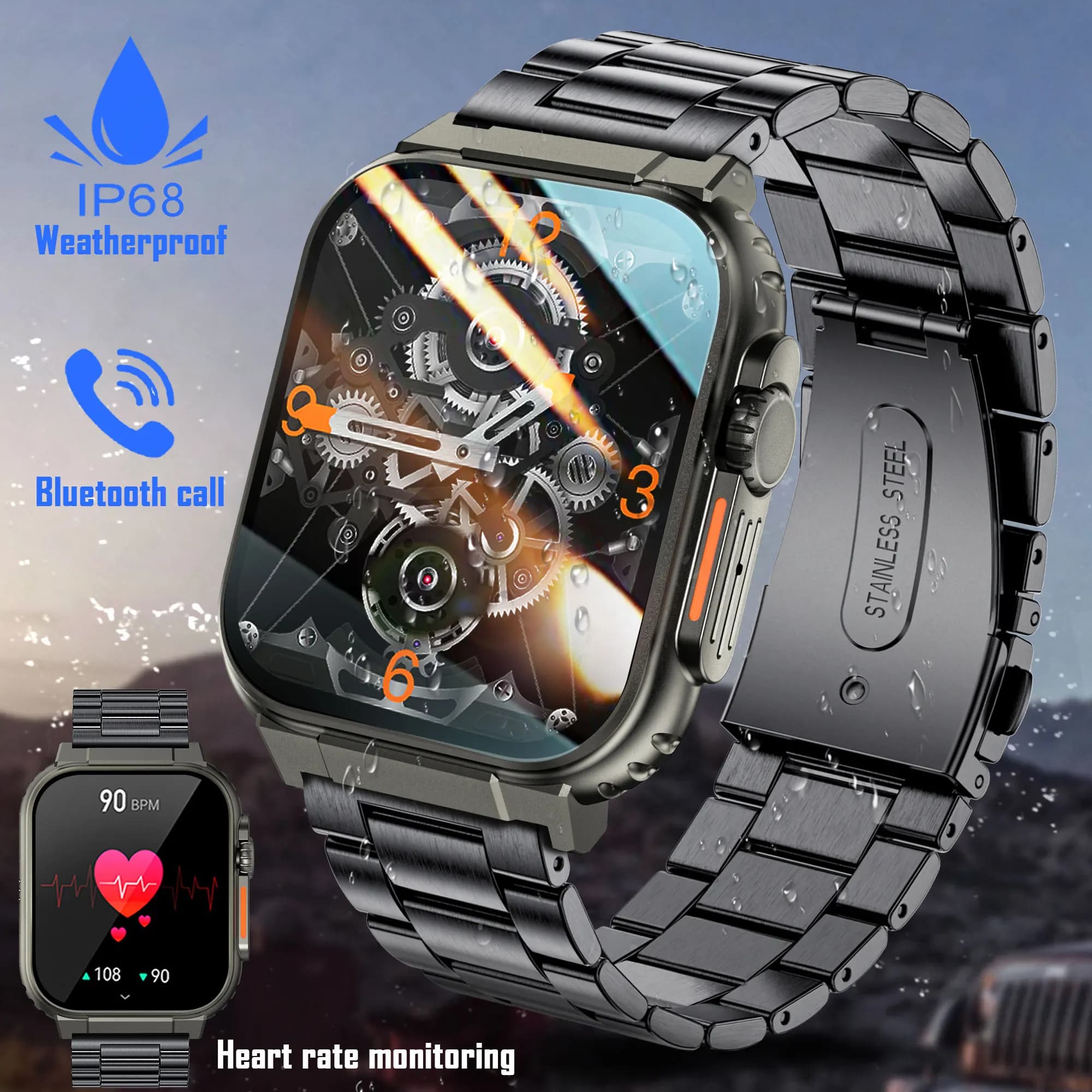 Smartwatch LIGE 600mAh Nuovo Ultra Watch per Uomo con Chiamata Bluetooth, Musica Locale TWS, Orologio Sportivo, Display 2.0 Pollici, Impermeabile IP68