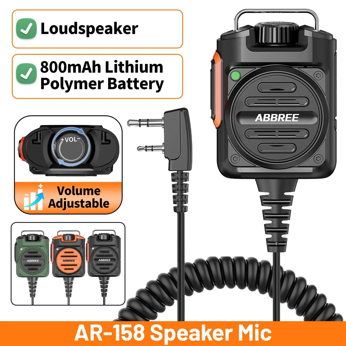 ABBREE AR-158 Walkie Talkie Microfono Altoparlante Volume Regolabile Portatile Ricaricabile Per Baofeng UV-32 DM 32 AR-152 BF-888S
