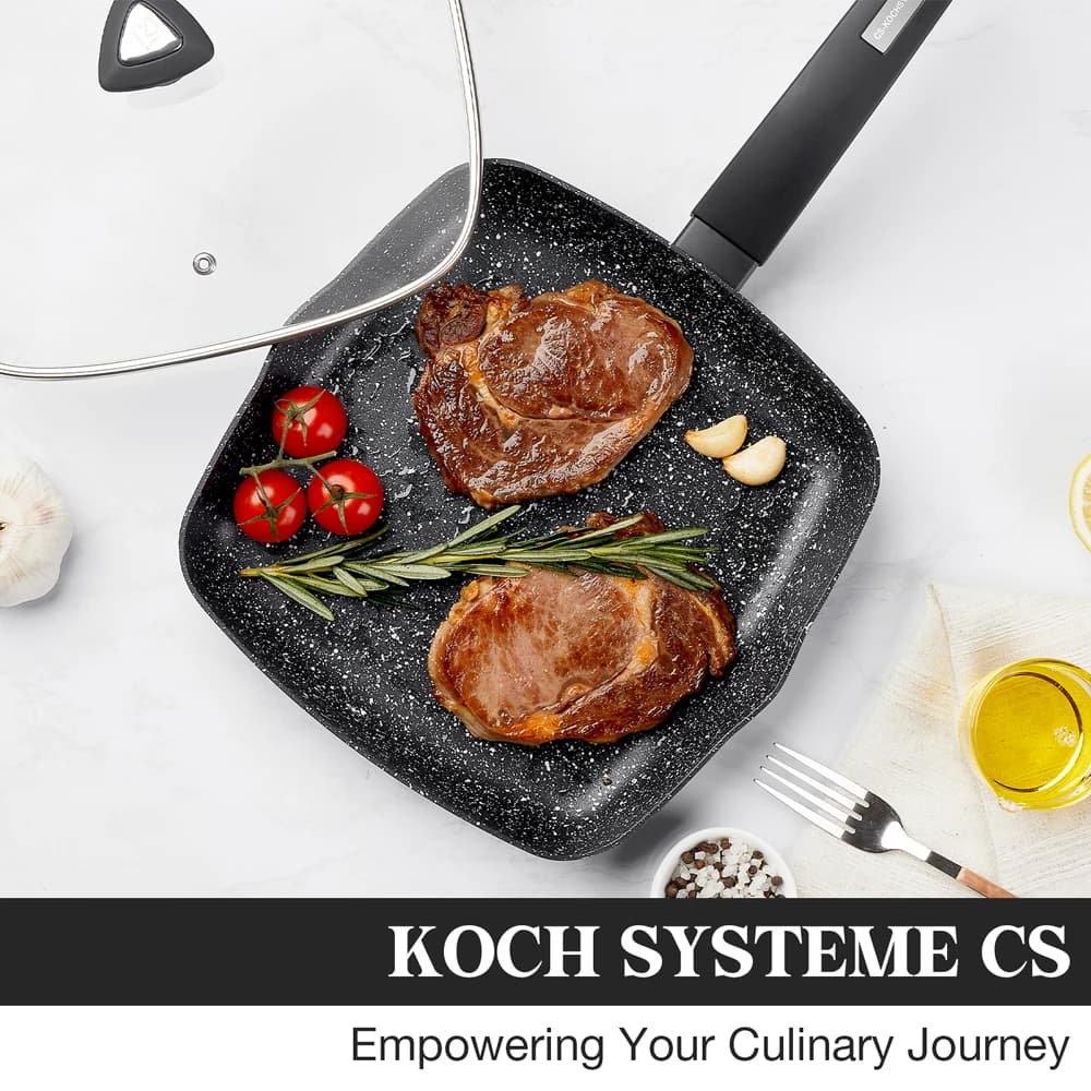 9.5 inch non-stick pan, square pan with marble cover, non-stick pan compatible with all stoves