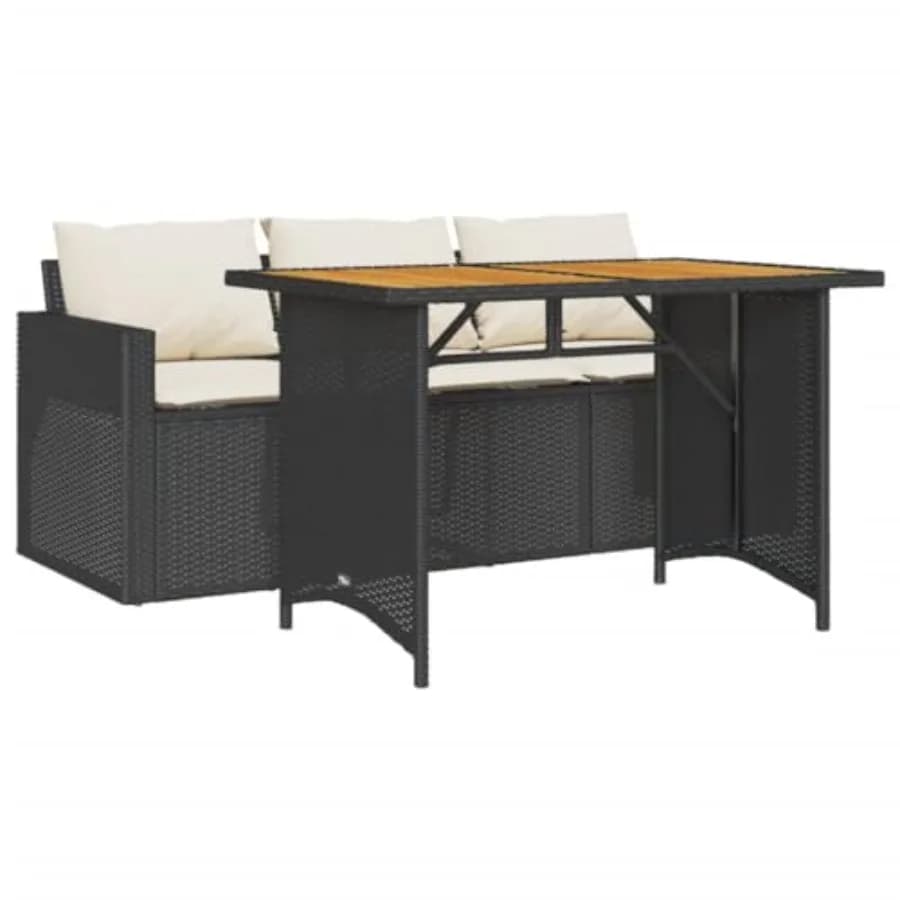 Set da Pranzo da Giardino in Rattan PE Nero a 3 Posti con Coperture Rimovibili, Set di Mobili da Esterno Durevoli e Resistenti ai Raggi UV in Polyrattan B