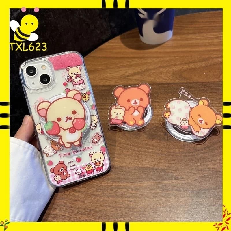 Supporto Magnetico per Telefono Magsafe Rilakkuma Fragola, Impugnatura Comoda Senza Mani, Stile Fresco Pastorale, Compatibile con iPhone