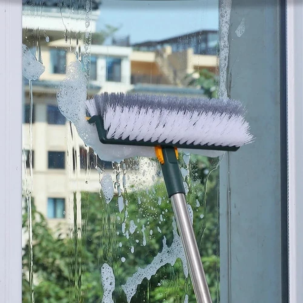 High Quality 5 in 1 Floor Scrub Brush Plastic Adjustable Broom Brush Stainless Steel Rotating Scraping Floor Toilet