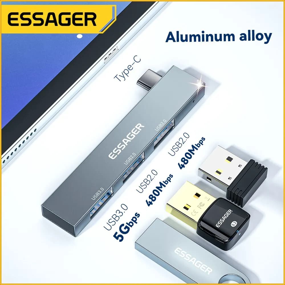 Essager 3-in-1 USB C HUB High Speed 3 Door Type-C USB 3.0 Multi Splitter Adapter for HUAWEI Xiaomi MacBook Pro OTG Connector