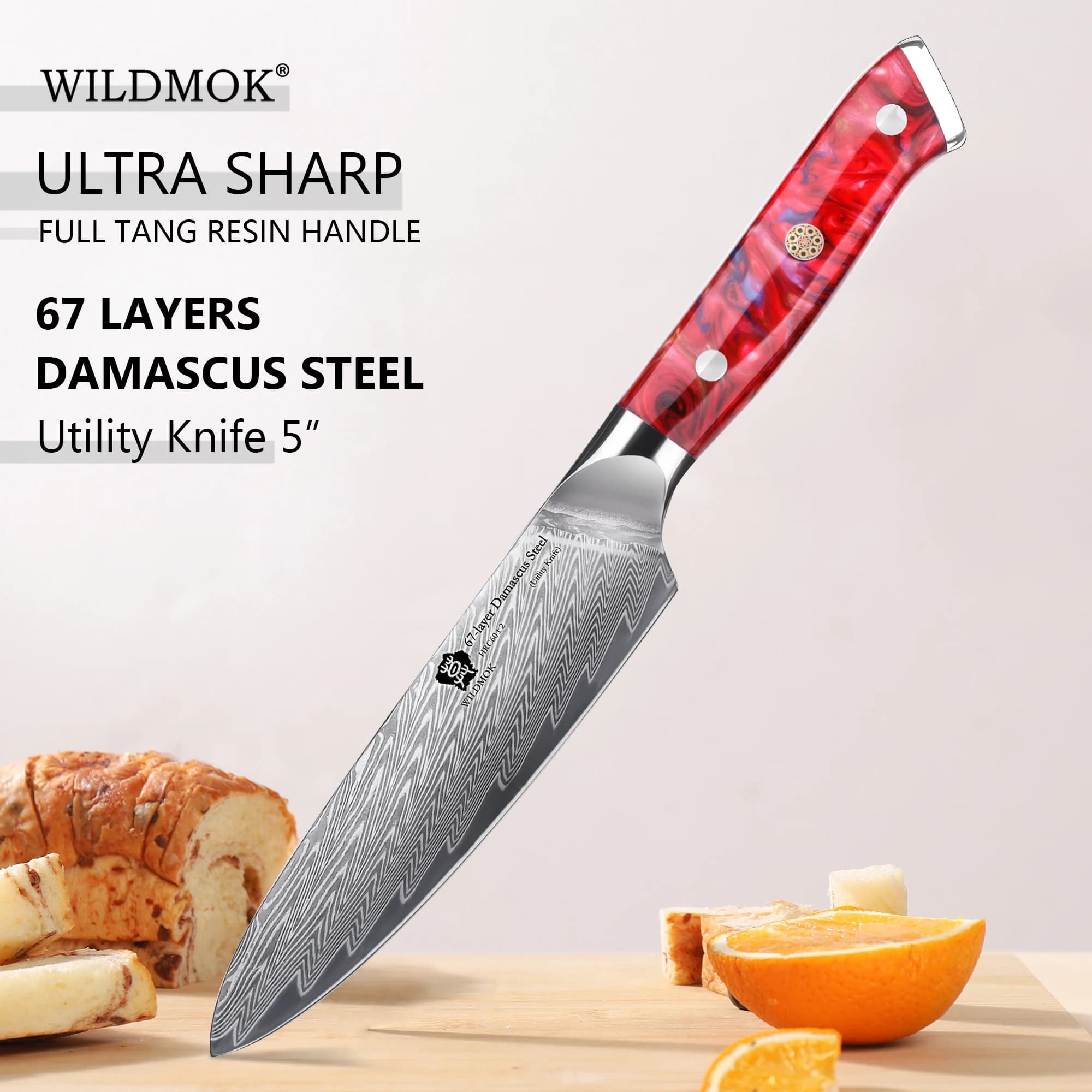 WILDMOK 5" Kitchen Utility Knife, Super Sharp Ultimate All-Purpose Knife for Slicing, Mincing Utility Knife with Resin Handle